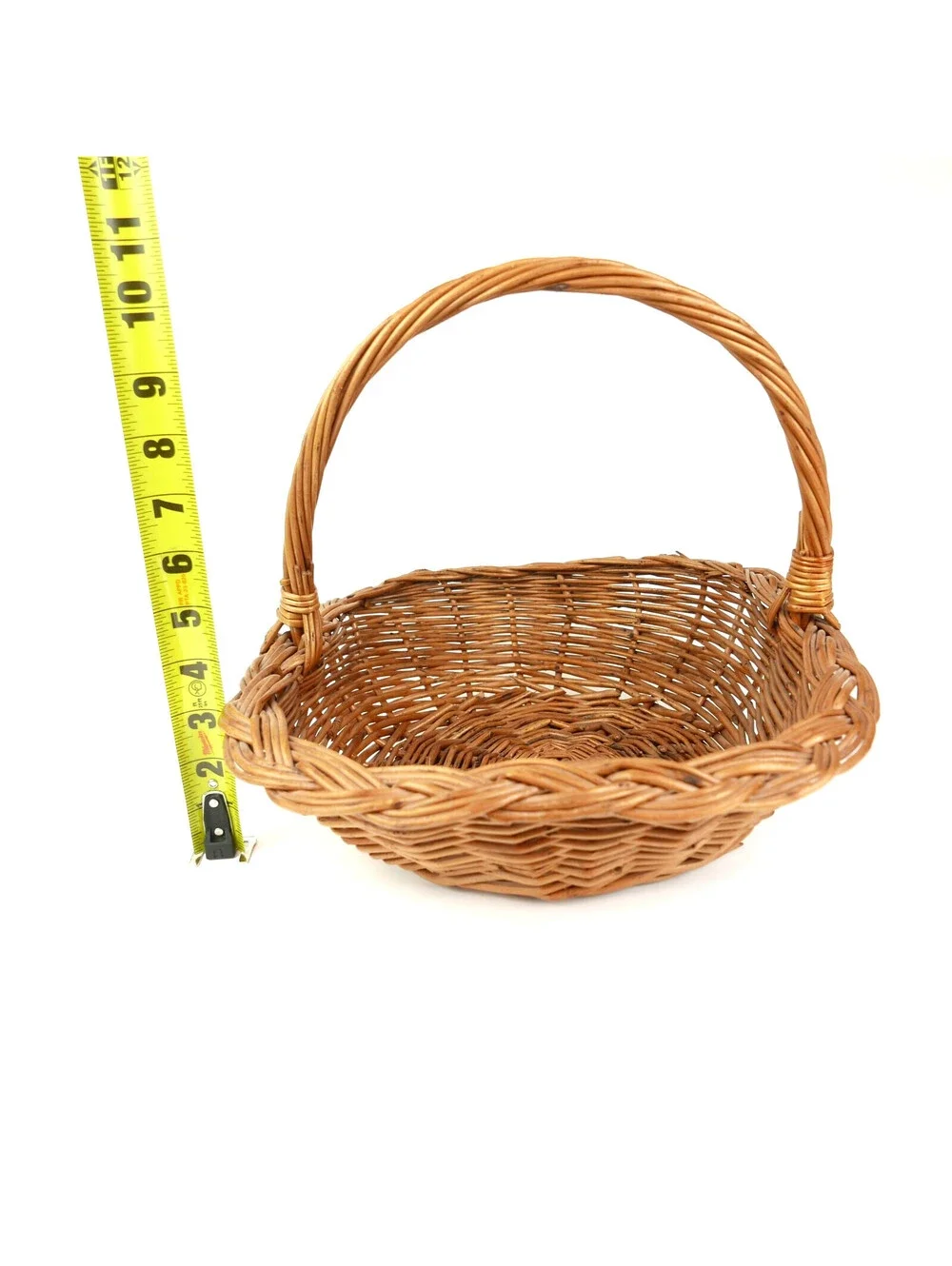 Vintage Wicker Gathering Basket Braided Woven Harvest Handle Mid-Century 12